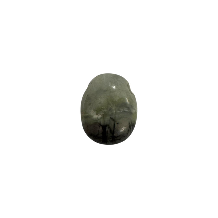 Polished Picasso Jasper drilled tumble stone featuring bold linear and web-like markings in earthy monochrome tones.