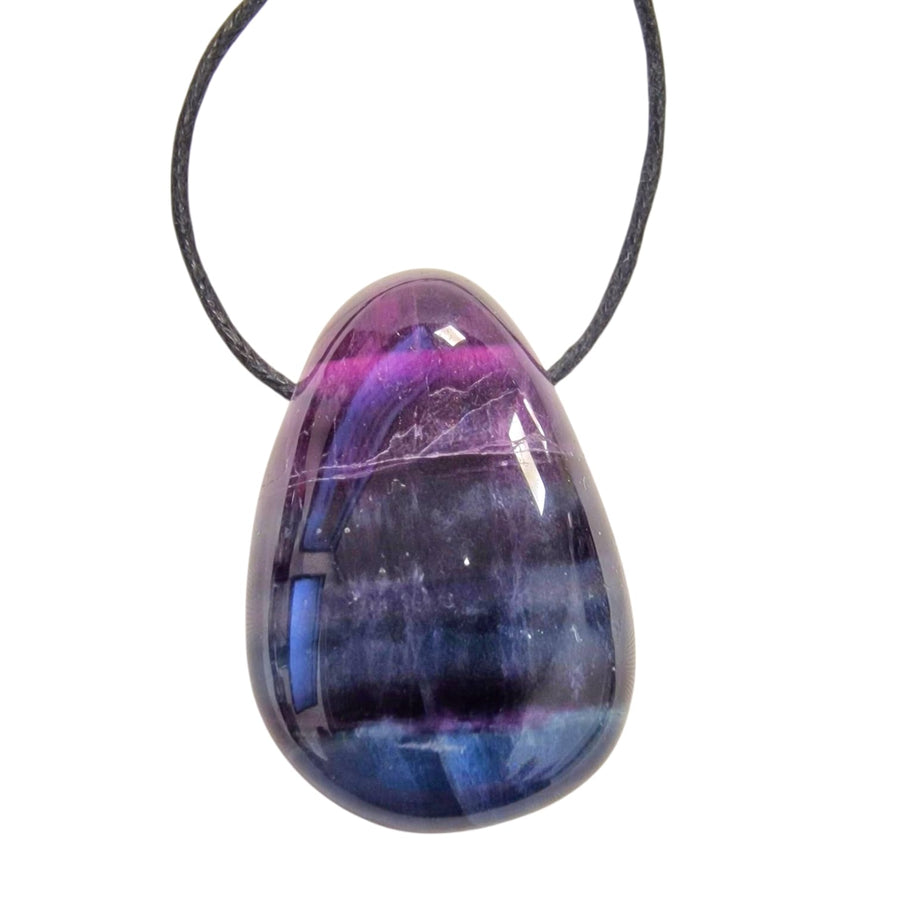 GeoFossils Rainbow Fluorite Drilled Tumble Stone – multicoloured banded crystal with horizontal drill hole for clarity, focus and intuitive healing