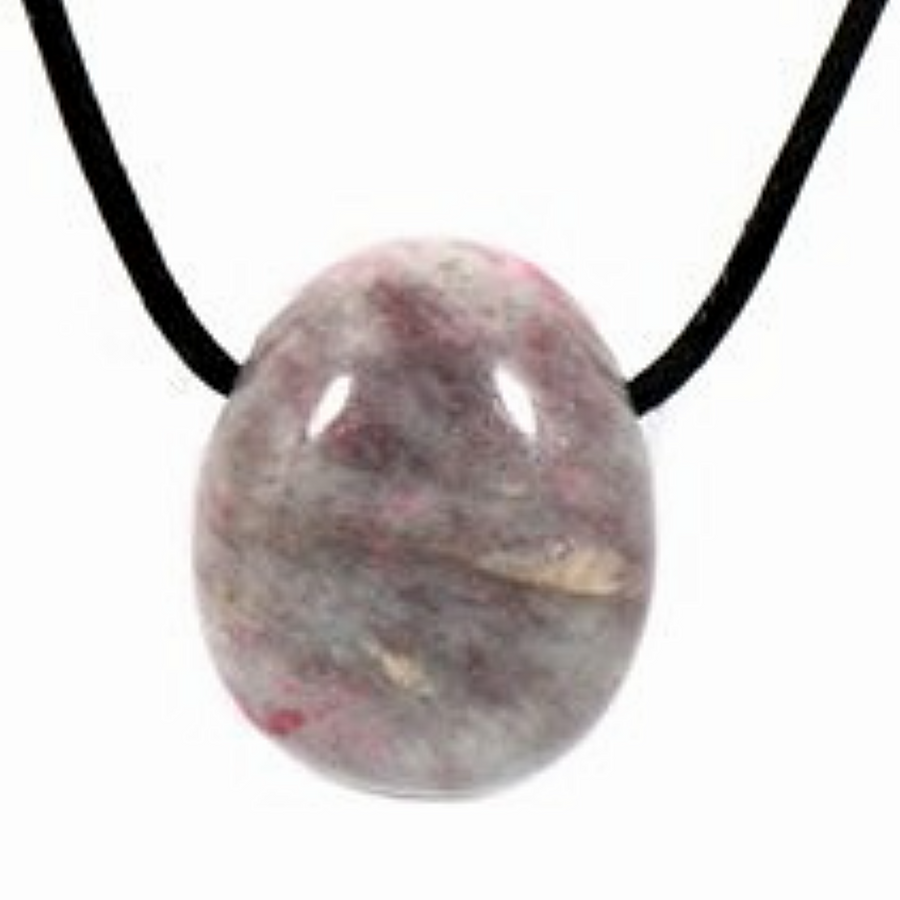 GeoFossils Rubellite in Quartz Drilled Tumble Stone – pink tourmaline in clear quartz with horizontal drill hole for heart healing and emotional strength
