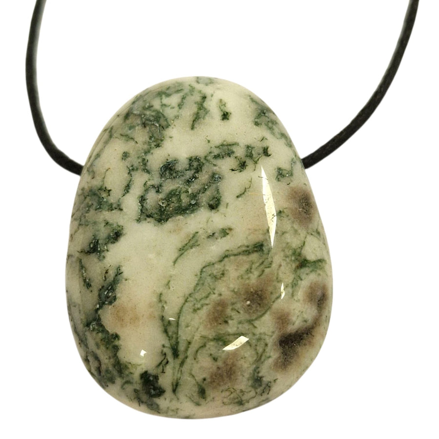 GeoFossils Tree Agate Drilled Tumble Stone – polished green and white stone for jewellery making