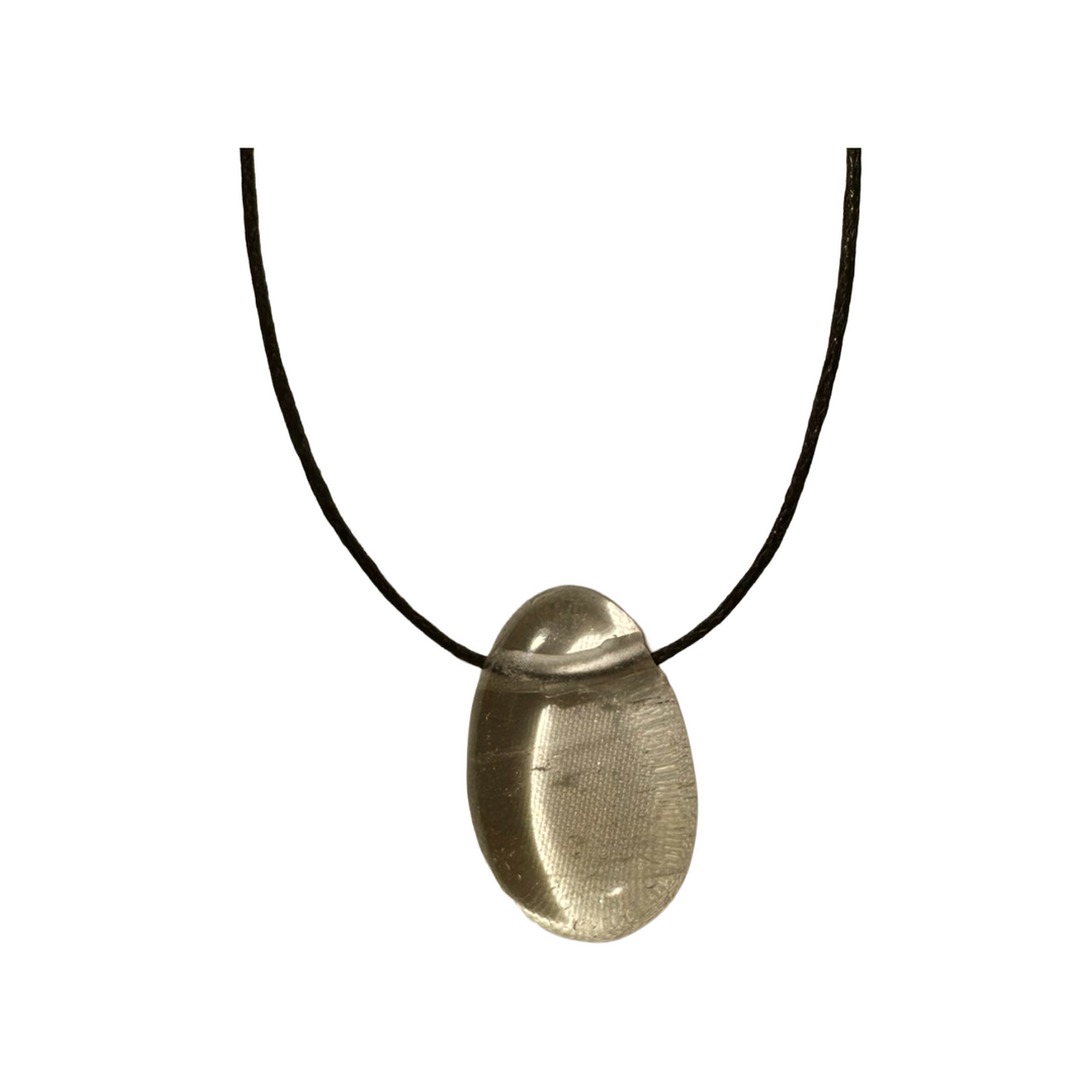 Smoky Quartz drilled stone with smooth finish and top-side hole, ready for threading onto cord or chain. Known for its powerful grounding, EMF shielding, and support during stress or emotional release.