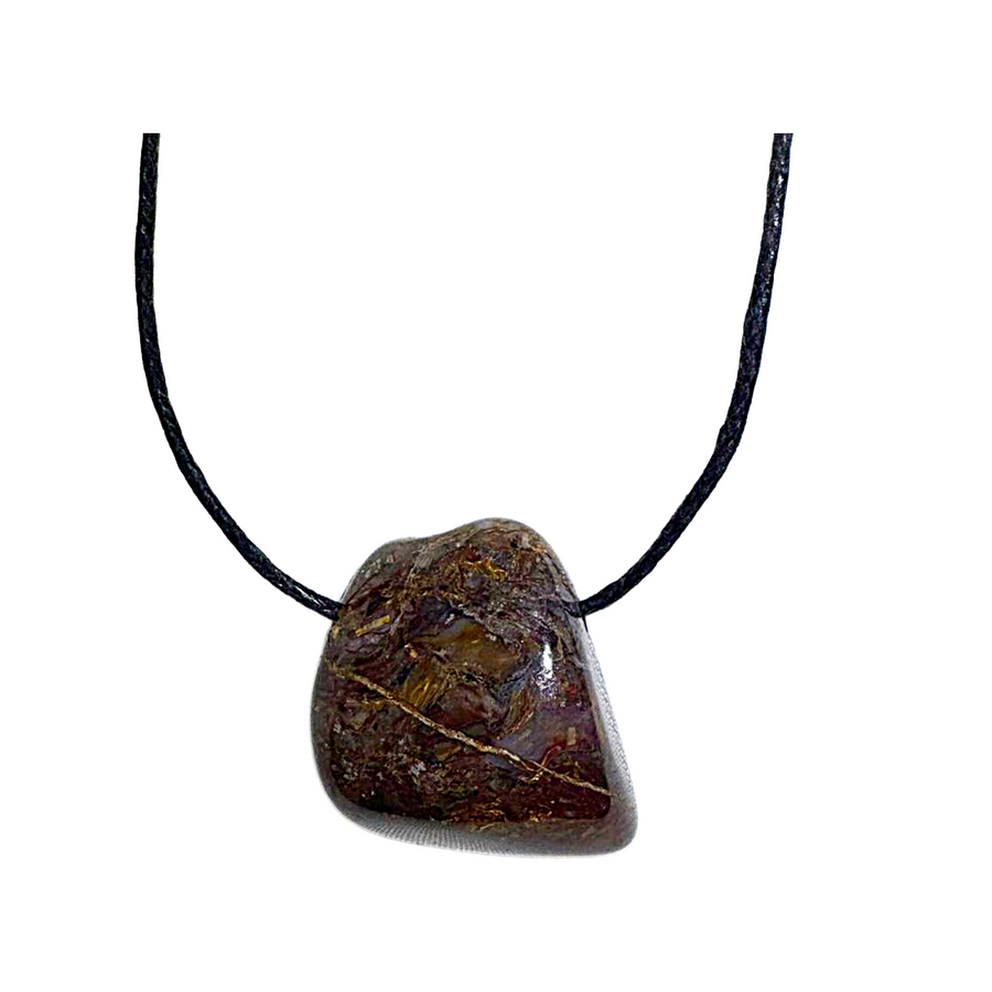Hand-polished Pietersite tumble stone, side-drilled for threading onto cords or chains. This high-vibration crystal supports transformation, intuition, and emotional clarity—ideal for daily wear or sacred tools.