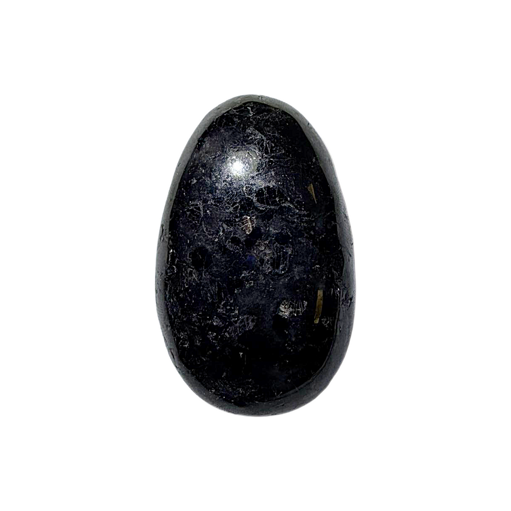 Polished Nuumite gemstone with side drill hole, shimmering with ancient iridescence. A powerful protective crystal for grounding, inner strength, and uncovering hidden truths. Ideal for pendants and magical toolkits.