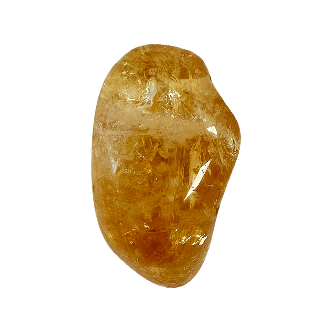 Citrine side-drilled tumble stone with golden hues and natural clarity. A manifestation stone that energises, protects, and inspires self-worth. Perfect for wearable crystal jewellery, altars, or solar plexus healing.