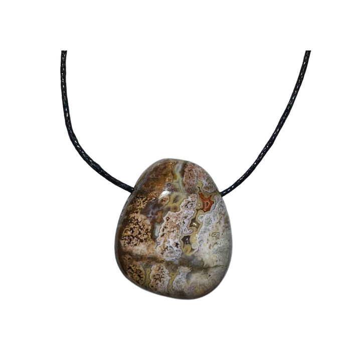 Side-drilled Ocean Jasper tumble stone showcasing orbicular patterns in earthy green, cream, and pink tones. A nurturing stone that promotes joy, emotional balance, and spiritual flow. Ideal for pendants or healing jewellery.