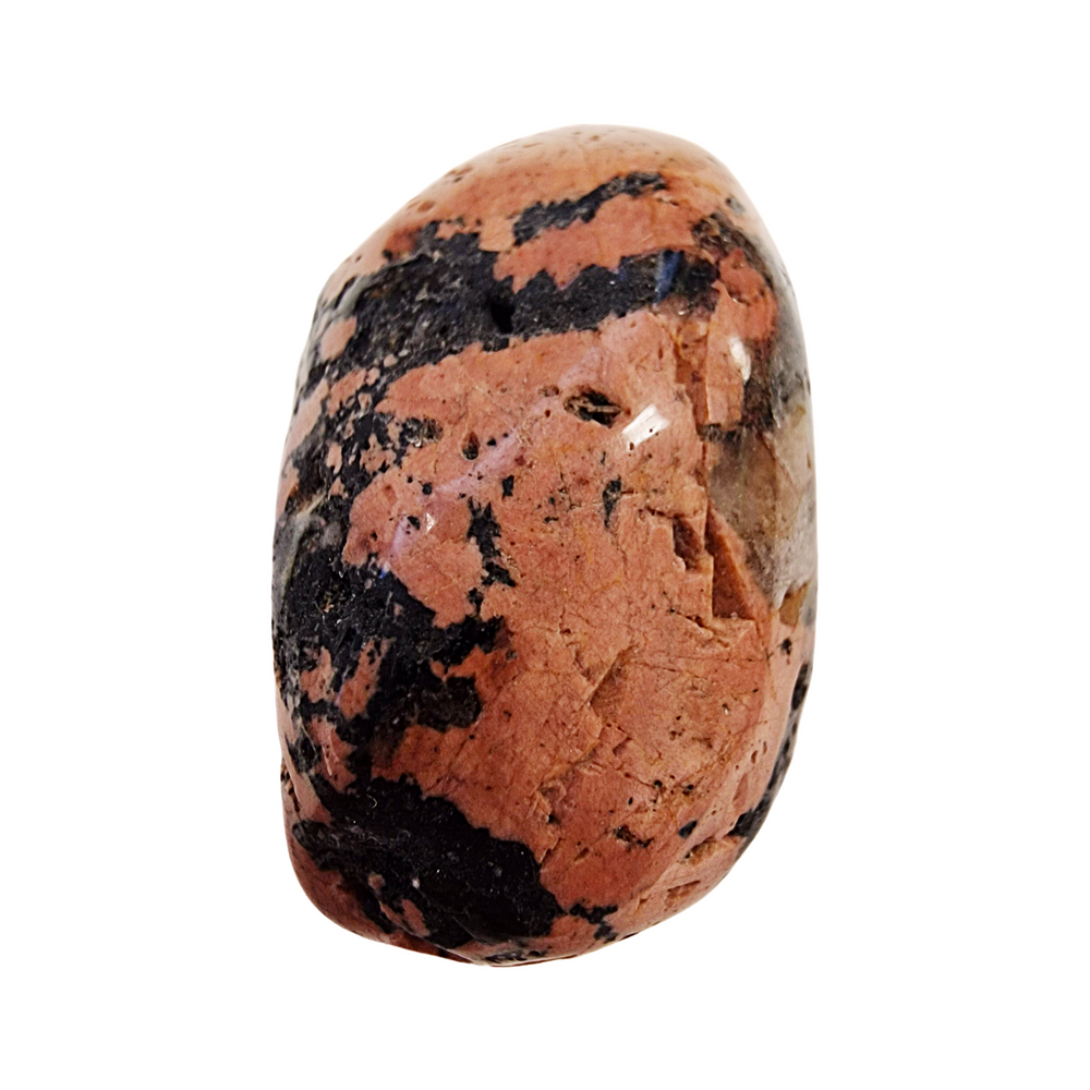Luxianite tumble stone with shimmering green inclusions and a drilled top, polished to reveal its rare high-vibration crystal structure.