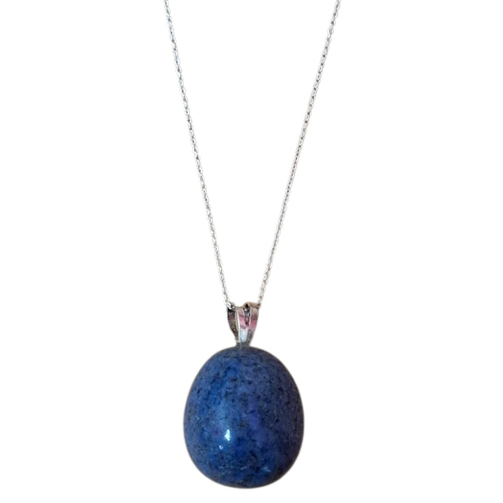 Dumorterite pendant with deep indigo tones set in hallmarked sterling silver – crystal necklace for mental clarity, patience, and calm communication