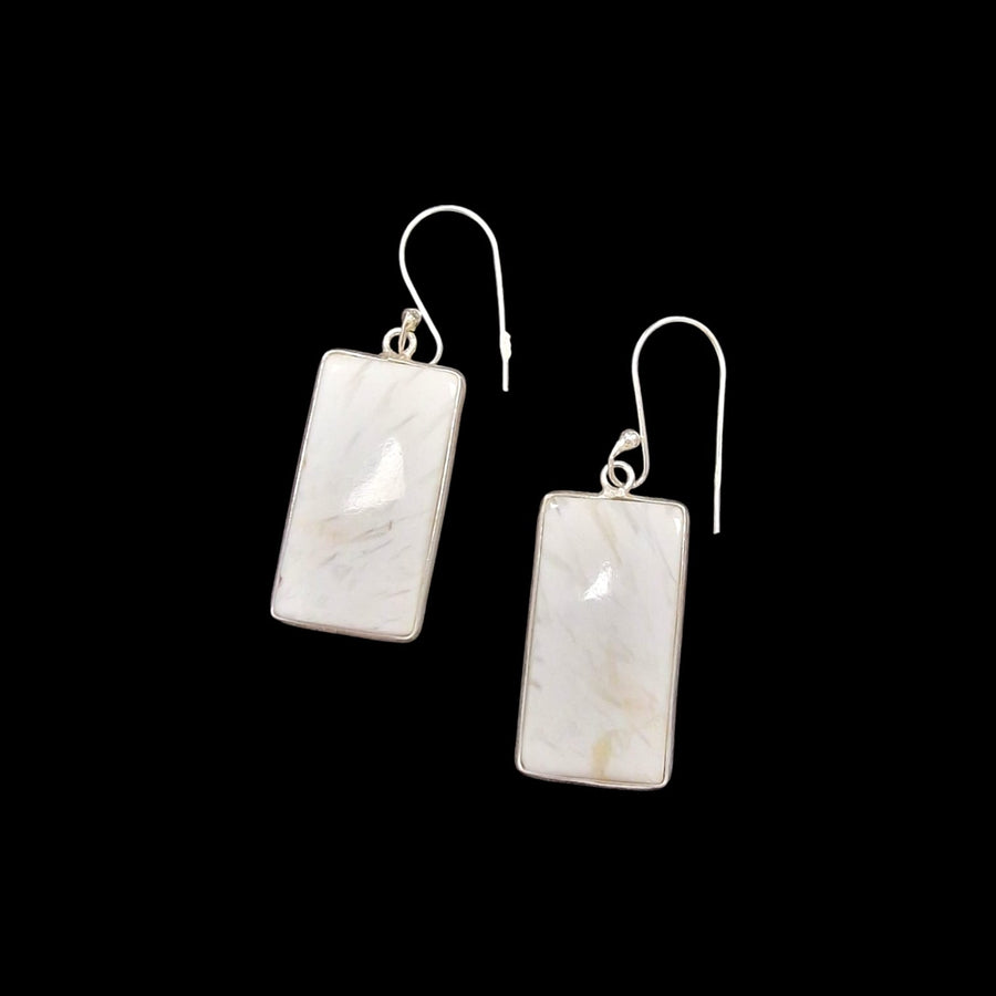 GeoFossils Scolecite Earrings in Sterling Silver – Elegant white crystal earrings associated with peace and higher awareness