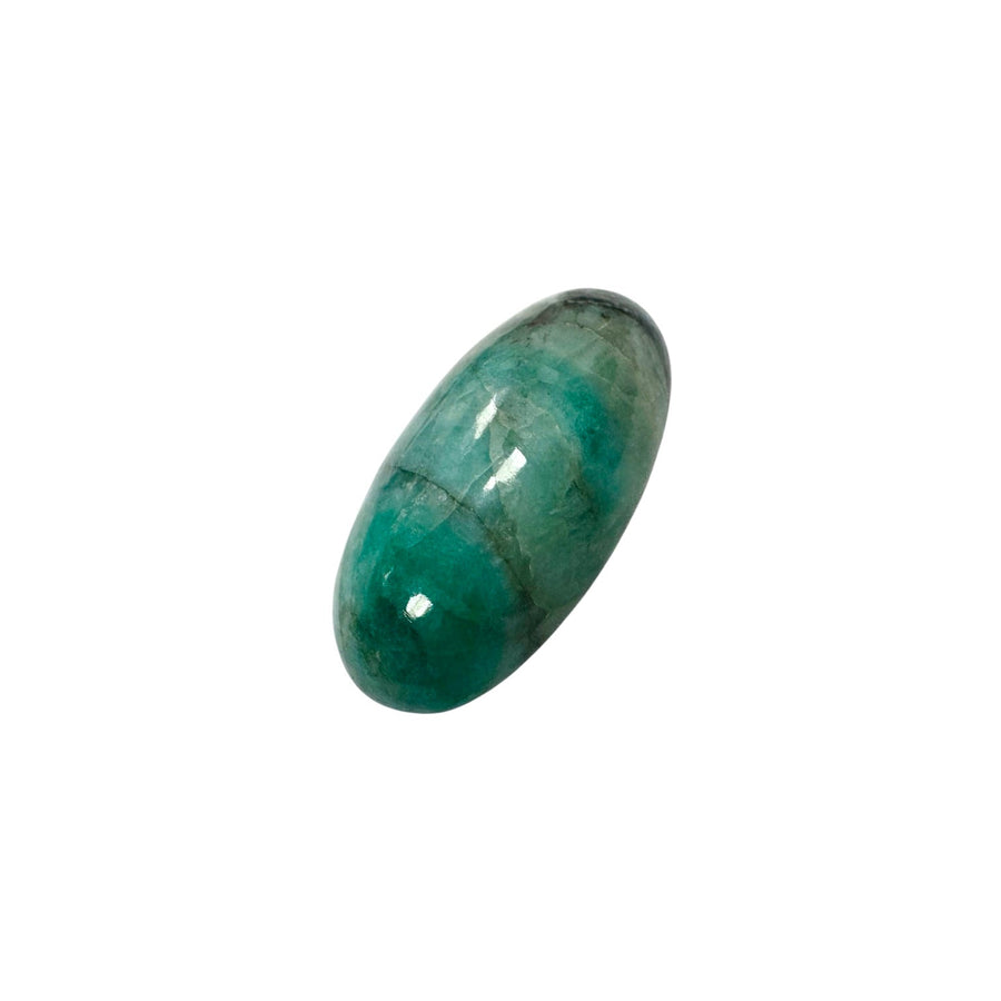 GeoFossils Emerald Shiva Lingham 35mm – exact crystal shown, polished green beryl for love, compassion, renewal, and abundance.