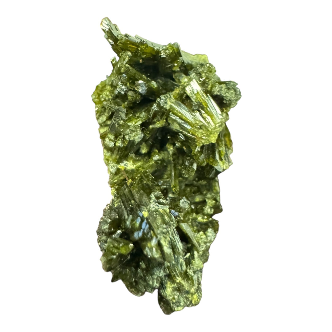 Epidote crystal specimen from Lleida, Spain – olive-green prismatic formation, ideal for mineral collectors and geology studies.
