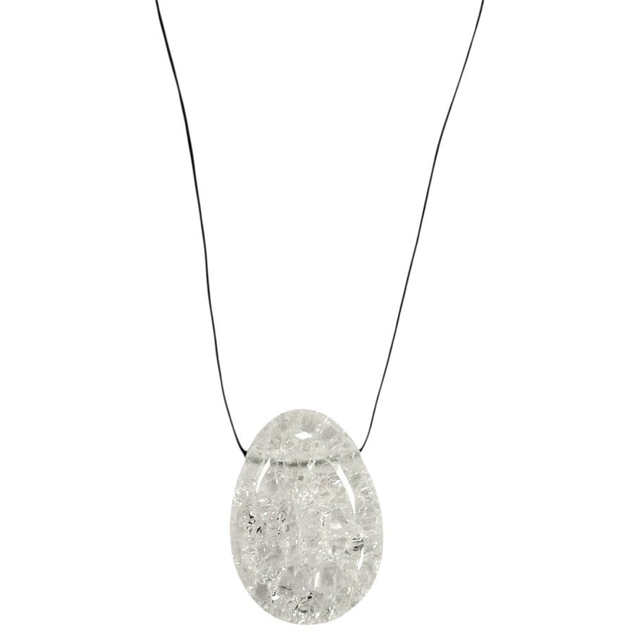 GeoFossils Fire and Ice Quartz Drilled Tumble Stone – clear quartz with internal crackle effect and horizontal drill hole for transformation and energy activation

