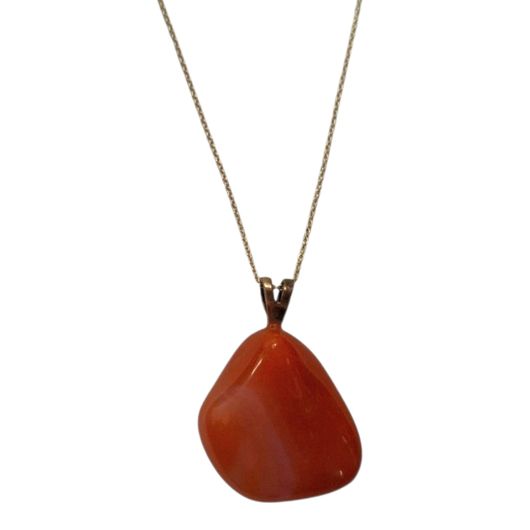Flame Agate pendant with fiery red and orange banding, set in hallmarked sterling silver – crystal necklace for strength, vitality, and protection