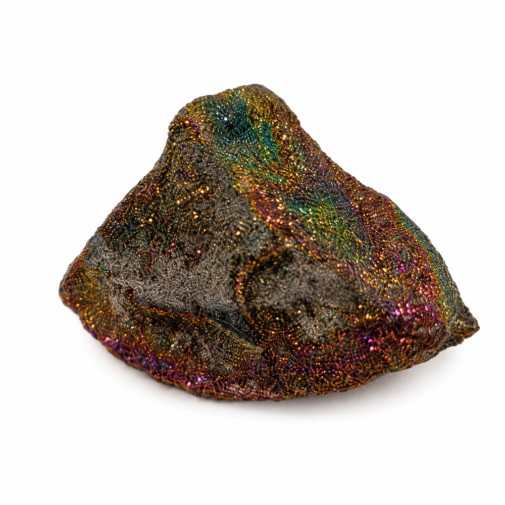 Collector quality Rainbow Pyrite fossil specimen featuring vibrant iridescent metallic colouration from Ulyanovsk Russia.