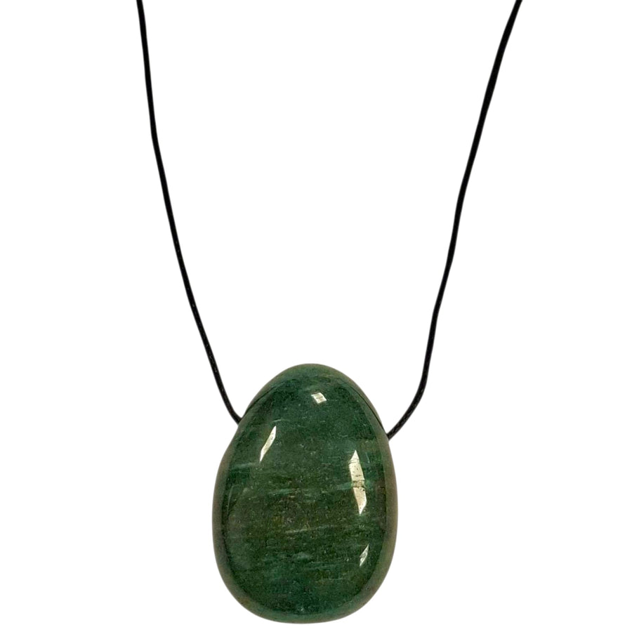 GeoFossils Fuchsite Drilled Tumble Stone – sparkling green mica crystal with horizontal drill hole for emotional healing, heart wisdom and self-worth
