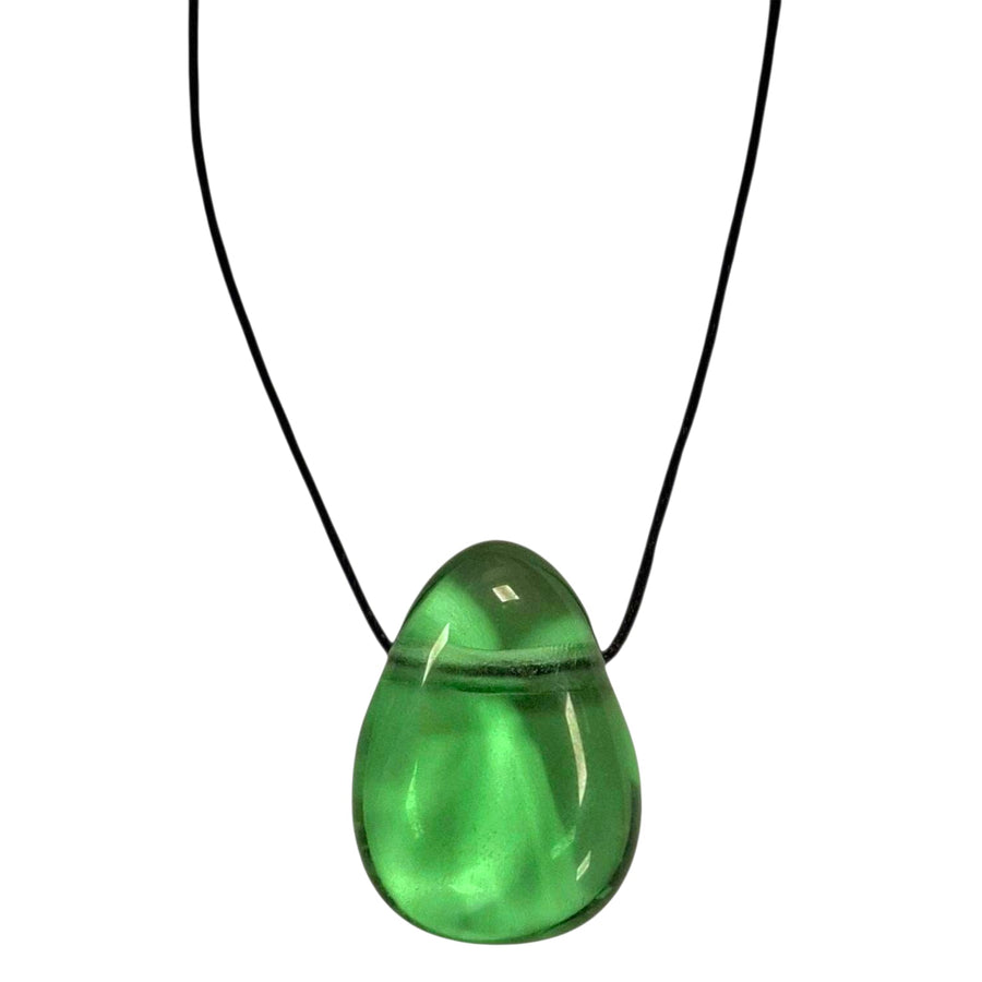 GeoFossils Gaia Stone Drilled Tumble Stone – vibrant green volcanic glass crystal with horizontal drill hole for emotional healing and heart awakening