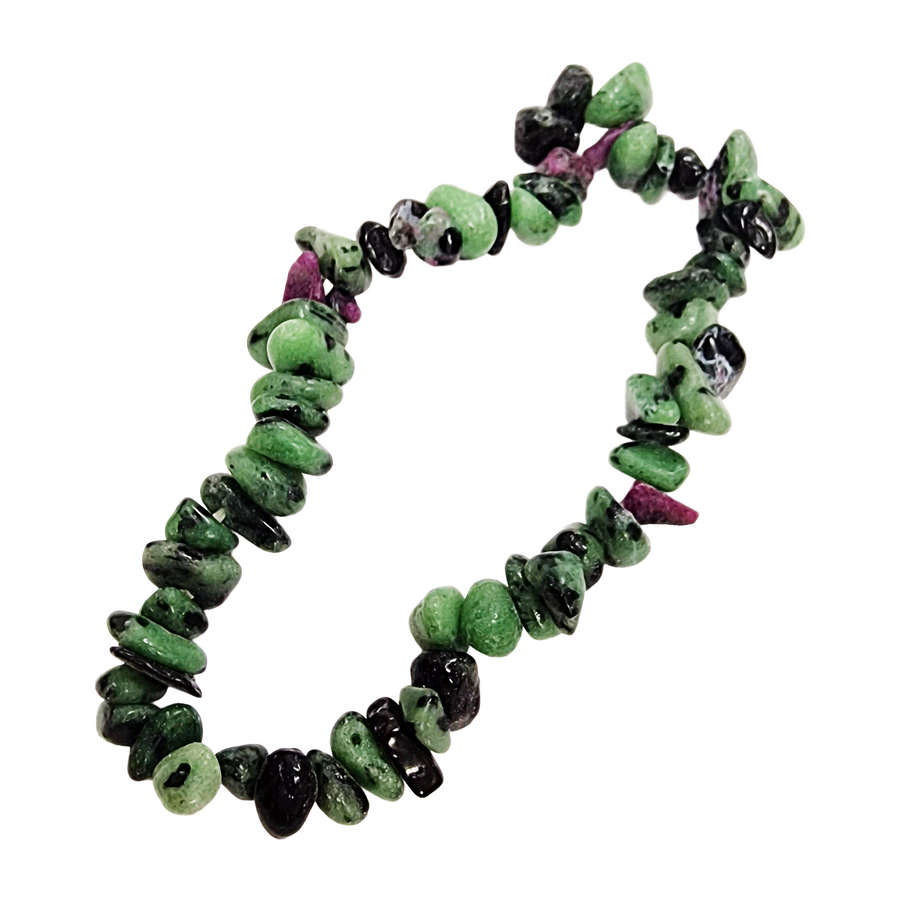 Ruby in Zoisite gem chip bracelet with natural crystal chips