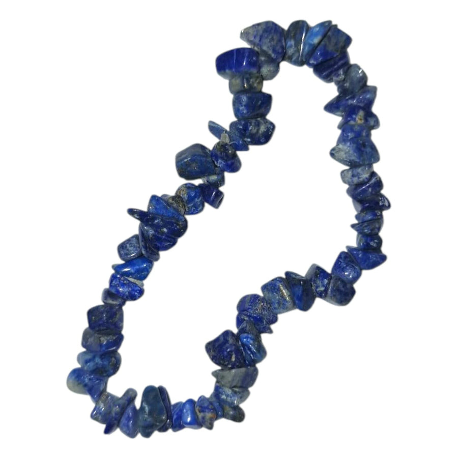 GeoFossils: Lapis Lazuli Gem Chip Bracelet with royal blue and gold-flecked crystal chips on elastic cord – bracelet for truth, wisdom, and intuitive insight