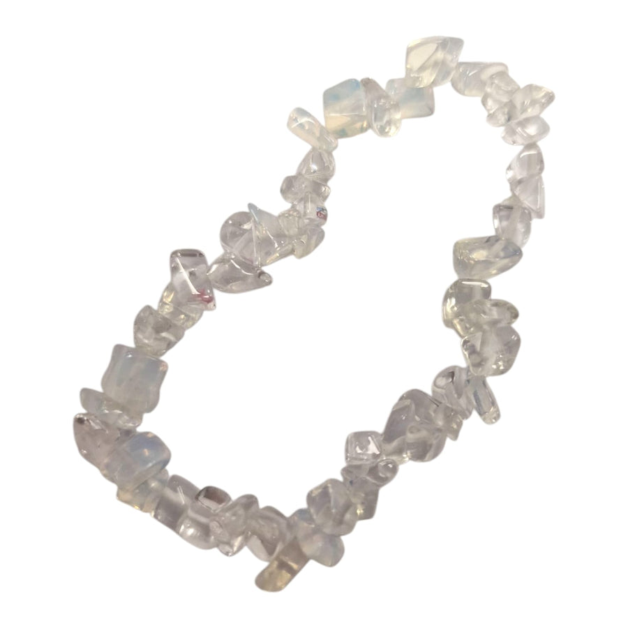 GeoFossils: Opalite Gem Chip Bracelet with glowing milky-white crystal chips on stretch cord – calming and spiritually uplifting bracelet for emotional clarity