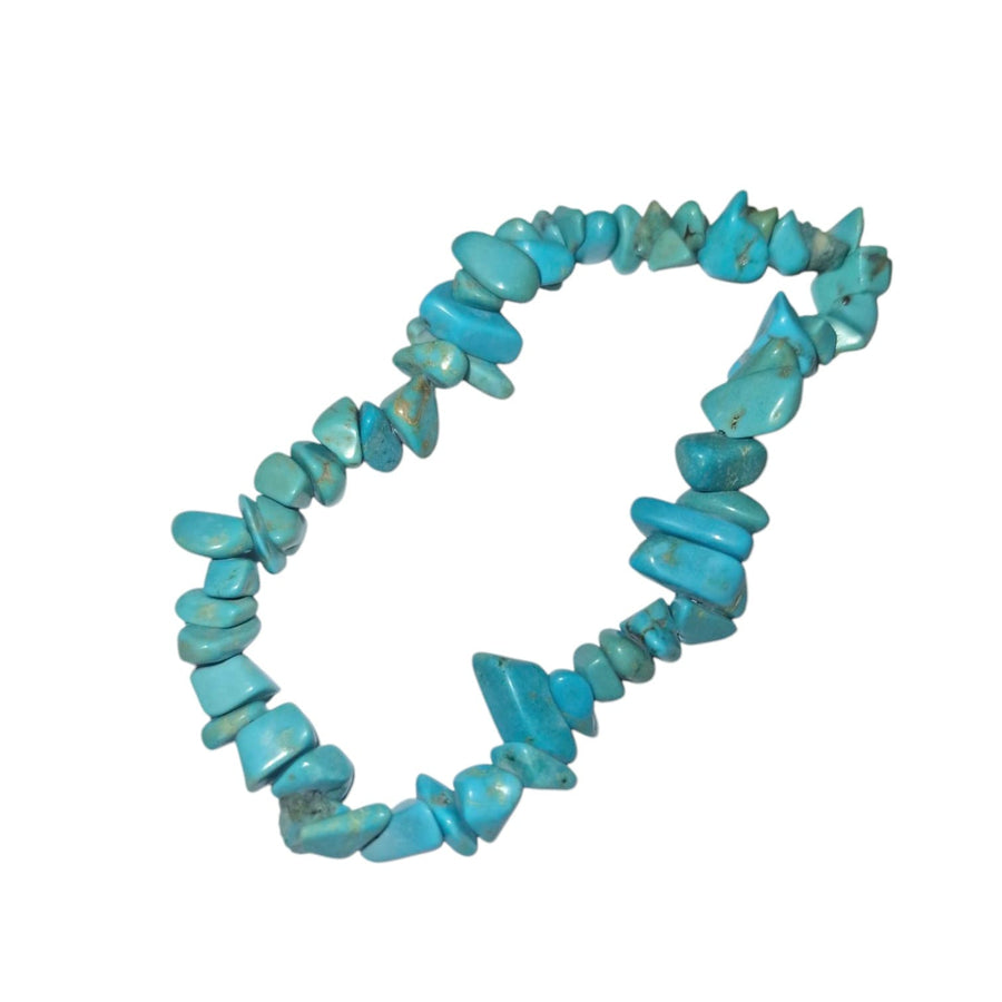 GeoFossils: Turquoise Gem Chip Bracelet with blue-green crystal chips and matrix on elastic cord – protective and expressive bracelet for truth and harmony