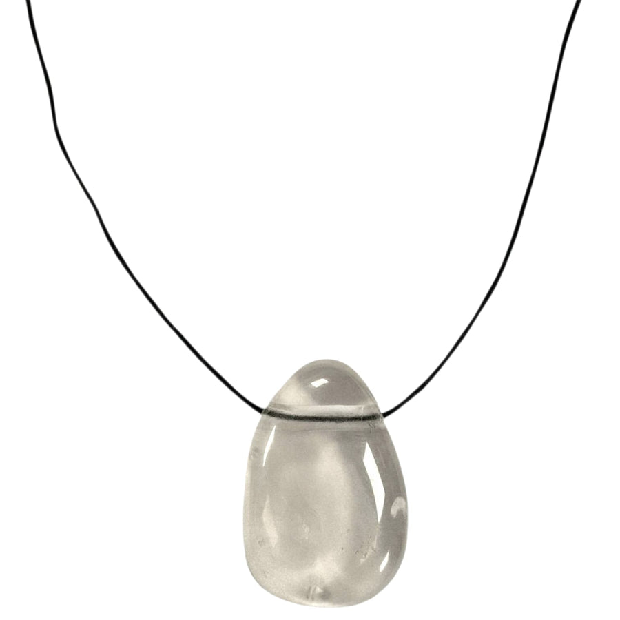Girasol drilled tumble stone pendant on a black cord – soft glowing quartz for emotional clarity, calm communication and reflection