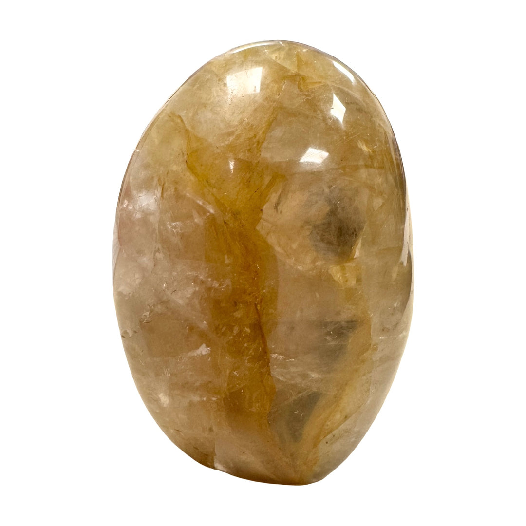 GeoFossils Golden Healer with Girasol Freeform 9cm – exact crystal shown, polished quartz freeform with golden inclusions and opalescent glow.