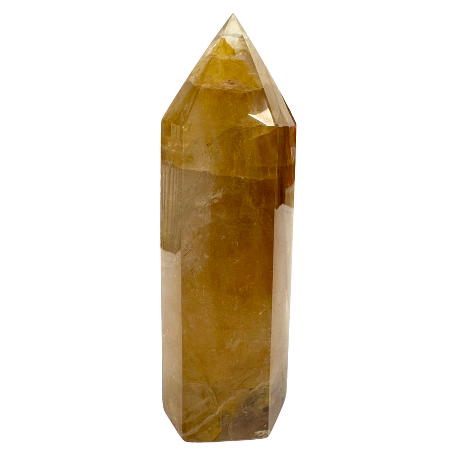 GeoFossils Golden Healer Quartz Tower 16cm – exact crystal shown, polished quartz tower with golden inclusions for healing, vitality, and transformation.
