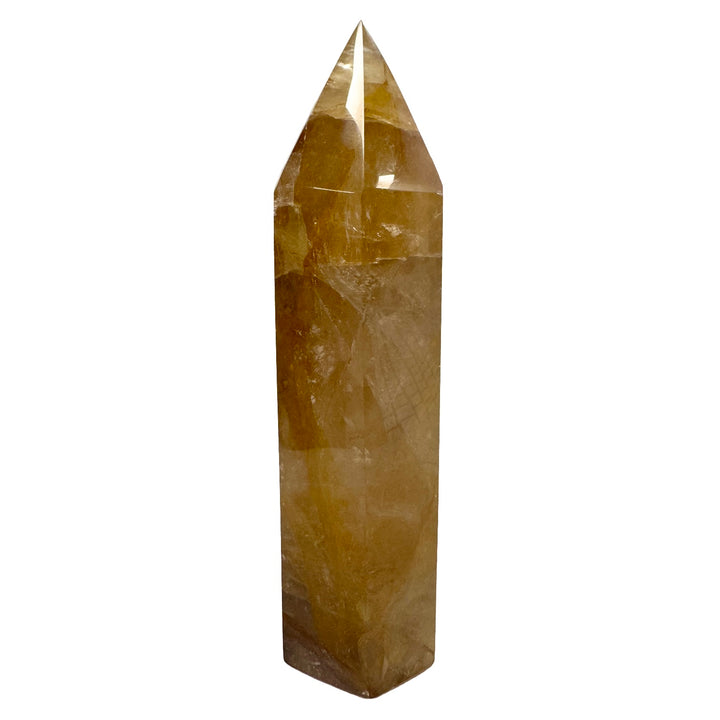 GeoFossils Golden Healer Quartz Tower 16cm – exact crystal shown, polished quartz tower with golden inclusions for healing, vitality, and transformation.