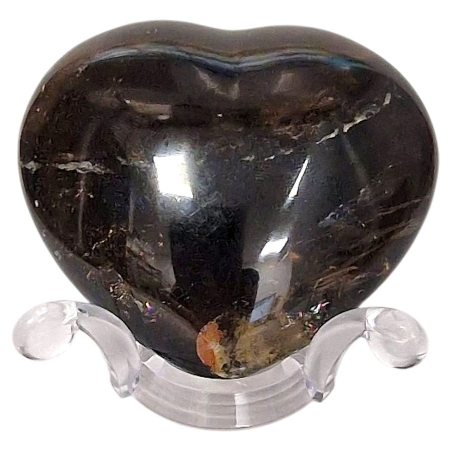 GeoFossils Small Morion Quartz Heart with Rainbows – Deep Grounding Crystal with Natural Light Refraction