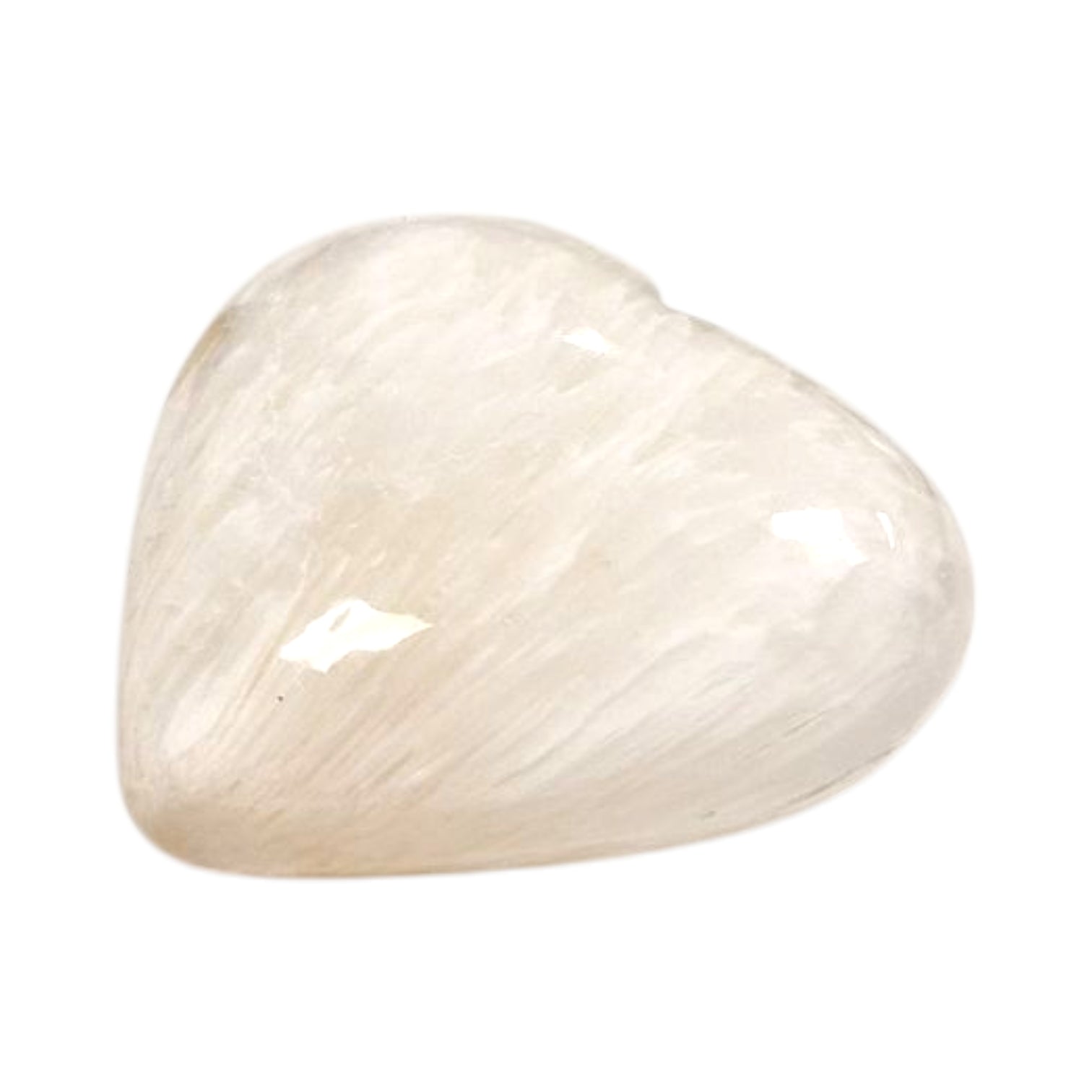 GeoFossils Scolecite Heart (Small) – a soft white zeolite heart crystal for emotional peace, love, and spiritual connection.