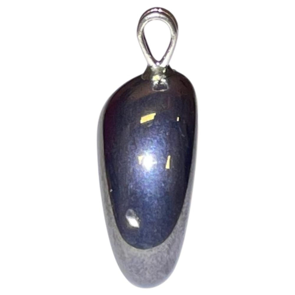 Hematite pendant with polished gunmetal finish set in hallmarked sterling silver – crystal necklace for grounding, protection and mental clarity