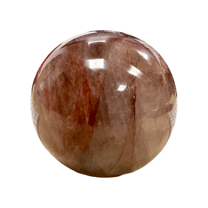 GeoFossils Hematoid Quartz Sphere 70mm – exact crystal shown, polished quartz with hematite inclusions for balance, grounding, and transformation.