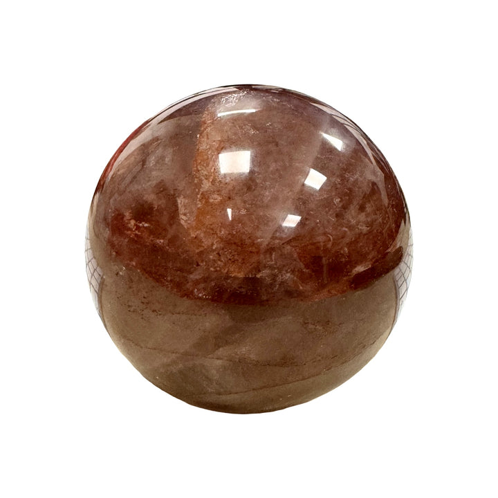 GeoFossils Hematoid Quartz Sphere 70mm – exact crystal shown, polished quartz with hematite inclusions for balance, grounding, and transformation.