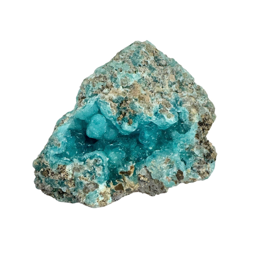 GeoFossils Hemimorphite Specimen 48g (DRC) – exact crystal shown, blue-green zinc silicate for communication, compassion, and healing. Natural gemstone prepared in the UK.