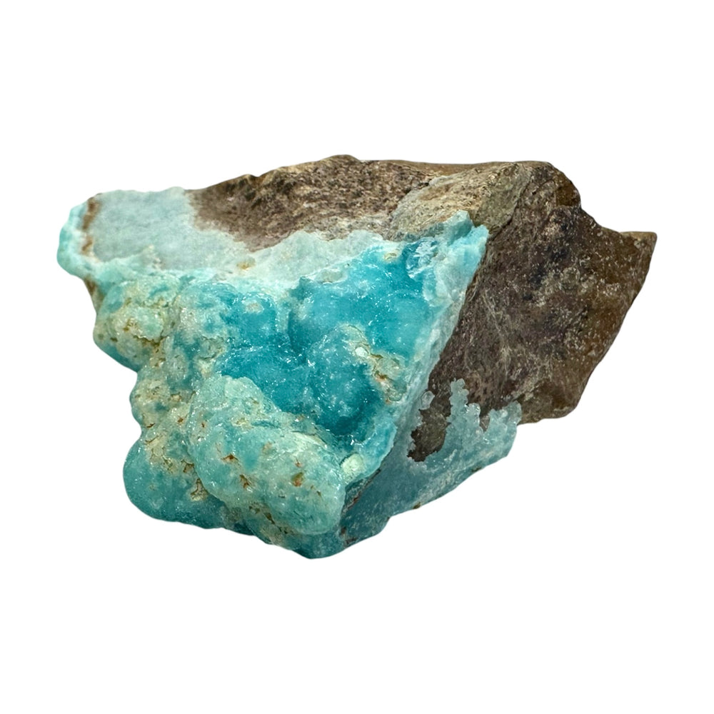 GeoFossils Hemimorphite Specimen 60g (DRC) – exact blue-green zinc silicate crystal shown, for communication, compassion, and emotional healing. Prepared in the UK.