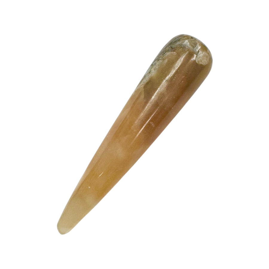 Polished Honey Calcite massage wand with smooth tapered ends, ideal for energy healing and massage therapy