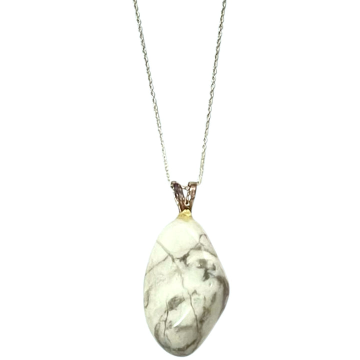 Howlite pendant with white and grey marbling set in hallmarked sterling silver – crystal necklace for stress relief, clarity, and peaceful focus