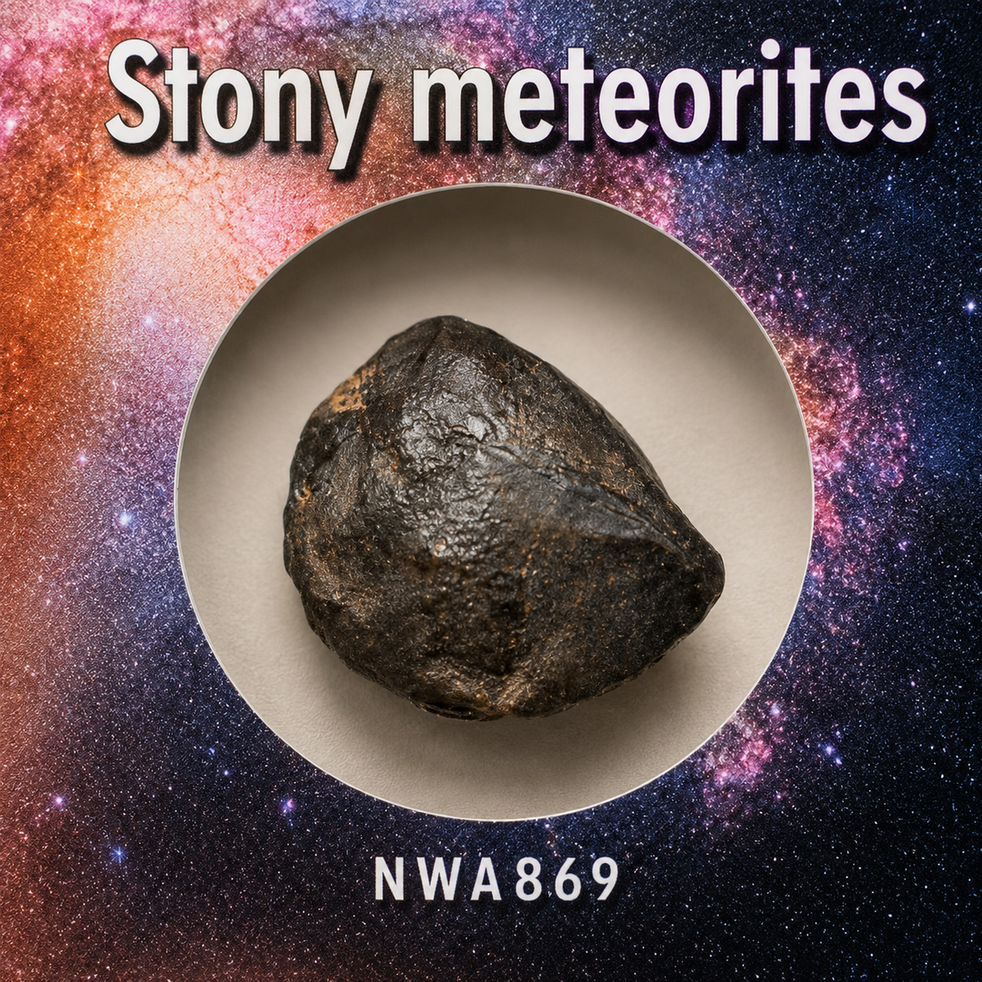 Natural NWA 863 stony meteorite specimen on a white background showing its weathered exterior and geological characteristics.