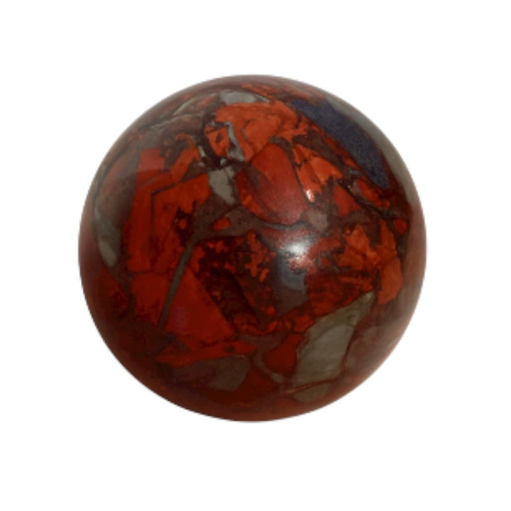 GeoFossils Jaspilite Sphere 40mm – polished sphere showing red jasper and grey hematite banding