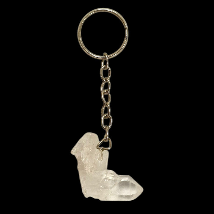 GeoFossils Crystal Keyring Collection featuring Black Tourmaline, Quartz Cluster, Smokey Quartz, and Citrine for grounding, protection, clarity, and positivity.