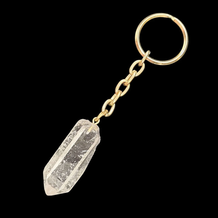 GeoFossils Crystal Keyring Collection featuring Black Tourmaline, Quartz Cluster, Smokey Quartz, and Citrine for grounding, protection, clarity, and positivity.