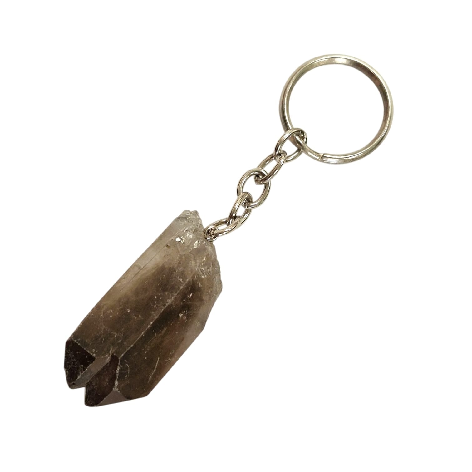 GeoFossils Crystal Keyring Collection featuring Black Tourmaline, Quartz Cluster, Smokey Quartz, and Citrine for grounding, protection, clarity, and positivity.