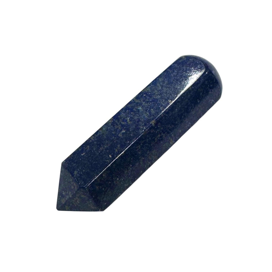 GeoFossils Lapis Lazuli Massage Wand – Afghan deep blue lazurite crystal with pyrite and calcite inclusions – wisdom and clarity massage tool – handmade in the UK.