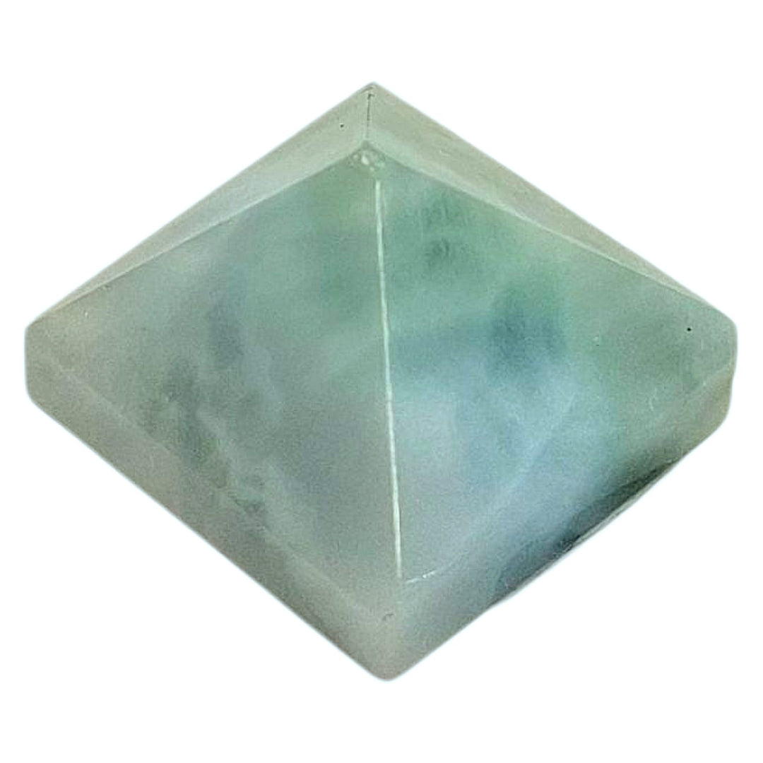 Larimar pyramid with polished blue surface and white marbling – spiritual energy tool