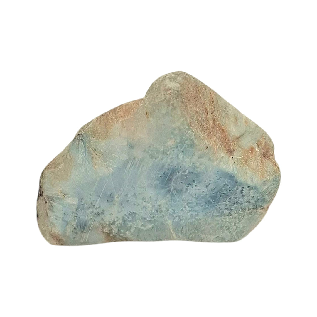 Larimar slab measuring 3.6cm by 2.5cm – polished Dolphin Stone with ocean-blue tones and white marbling for calm energy and spiritual healing