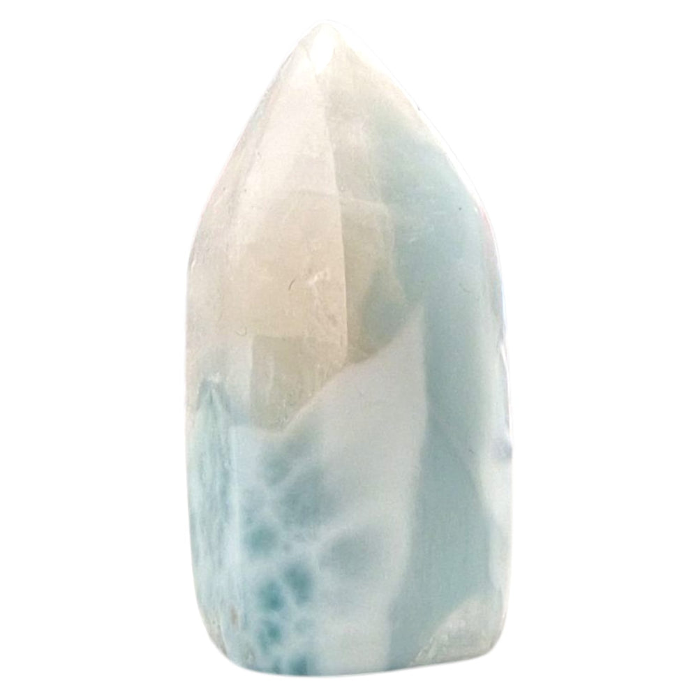 Mini Larimar Tower 23mm – polished Dolphin Stone point with ocean-blue marbling for healing energy