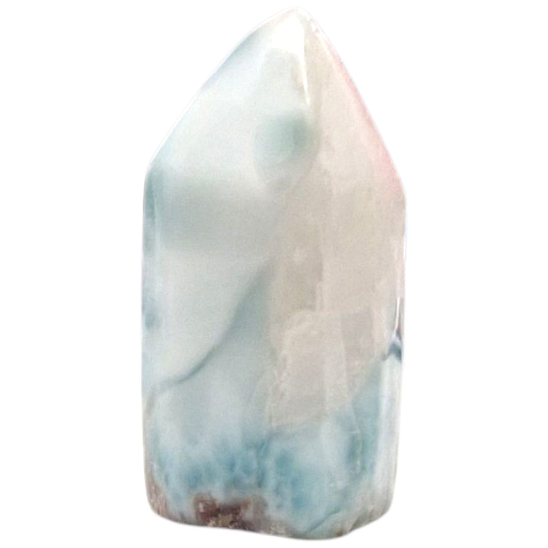 Mini Larimar Tower 23mm – polished Dolphin Stone point with ocean-blue marbling for healing energy