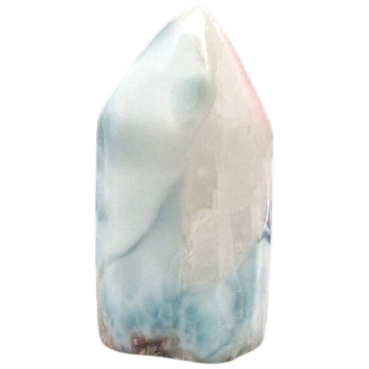 Mini Larimar Tower 23mm – polished Dolphin Stone point with ocean-blue marbling for healing energy