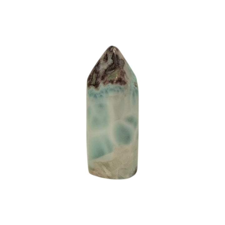 Larimar Tower 30mm – polished Dolphin Stone with ocean-blue marbling for spiritual healing and calm energy