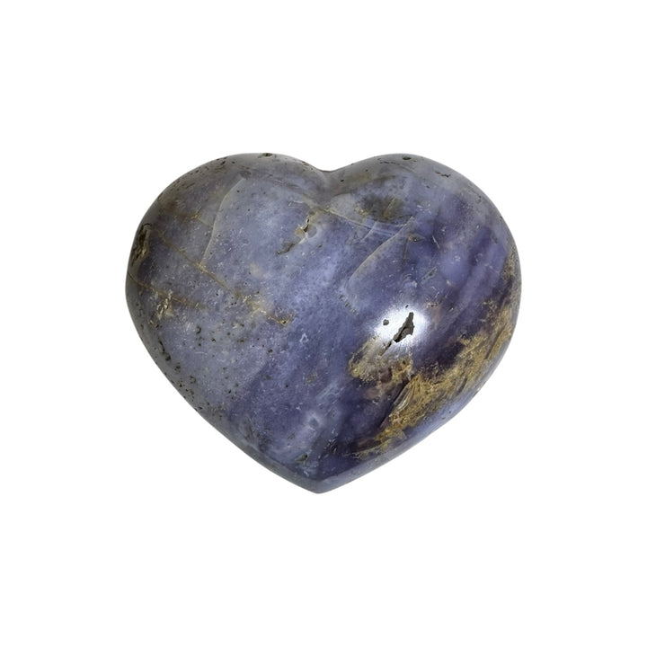 GeoFossils Lavender Chalcedony Heart 85mm – Madagascan crystal carving for calm, communication, and emotional healing, polished lilac quartz heart made in the UK.