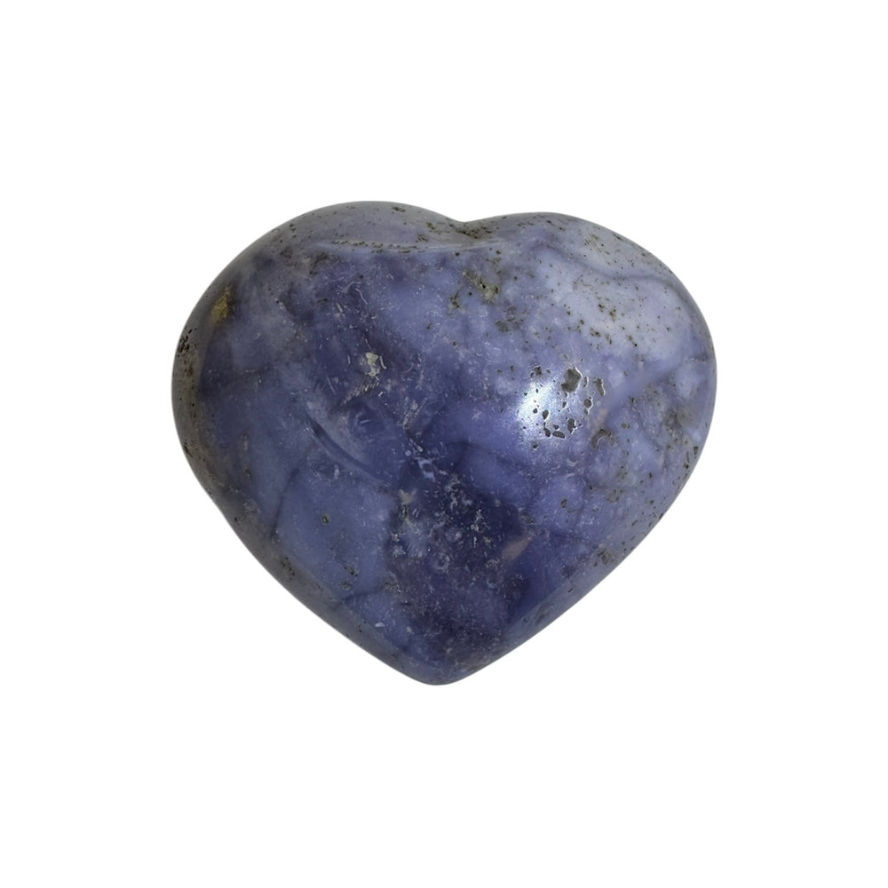 GeoFossils Lavender Chalcedony Heart 85mm – Madagascan crystal carving for calm, communication, and emotional healing, polished lilac quartz heart made in the UK.